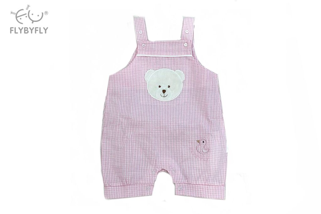 Popo Bear Unisex Vintage Checkered Romper (Pink).jpg