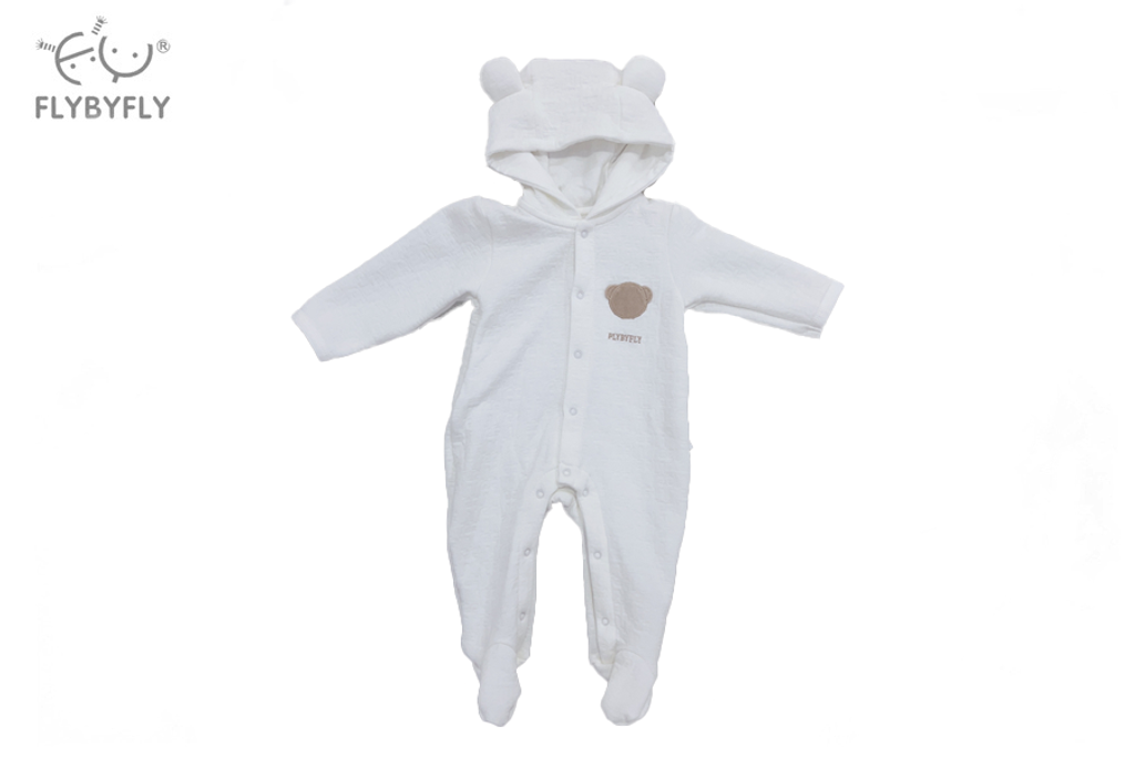 3D Bear Hooded Romper with Feet Covered (White)
