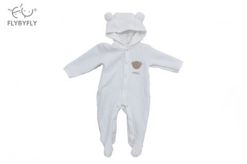 3D Bear Hooded Romper with Feet Covered (White)