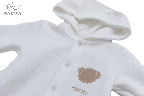 3D Bear Hooded Romper with Feet Covered (White) closedup