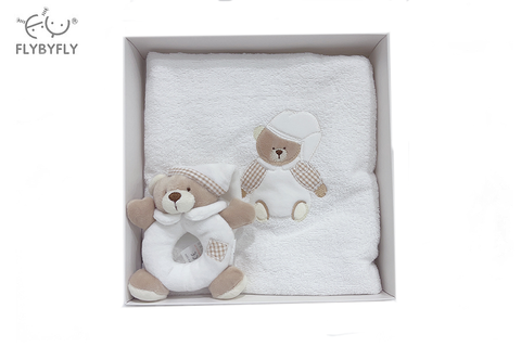 Gentle Moments Towel and Rattle Gift Set (Beige)