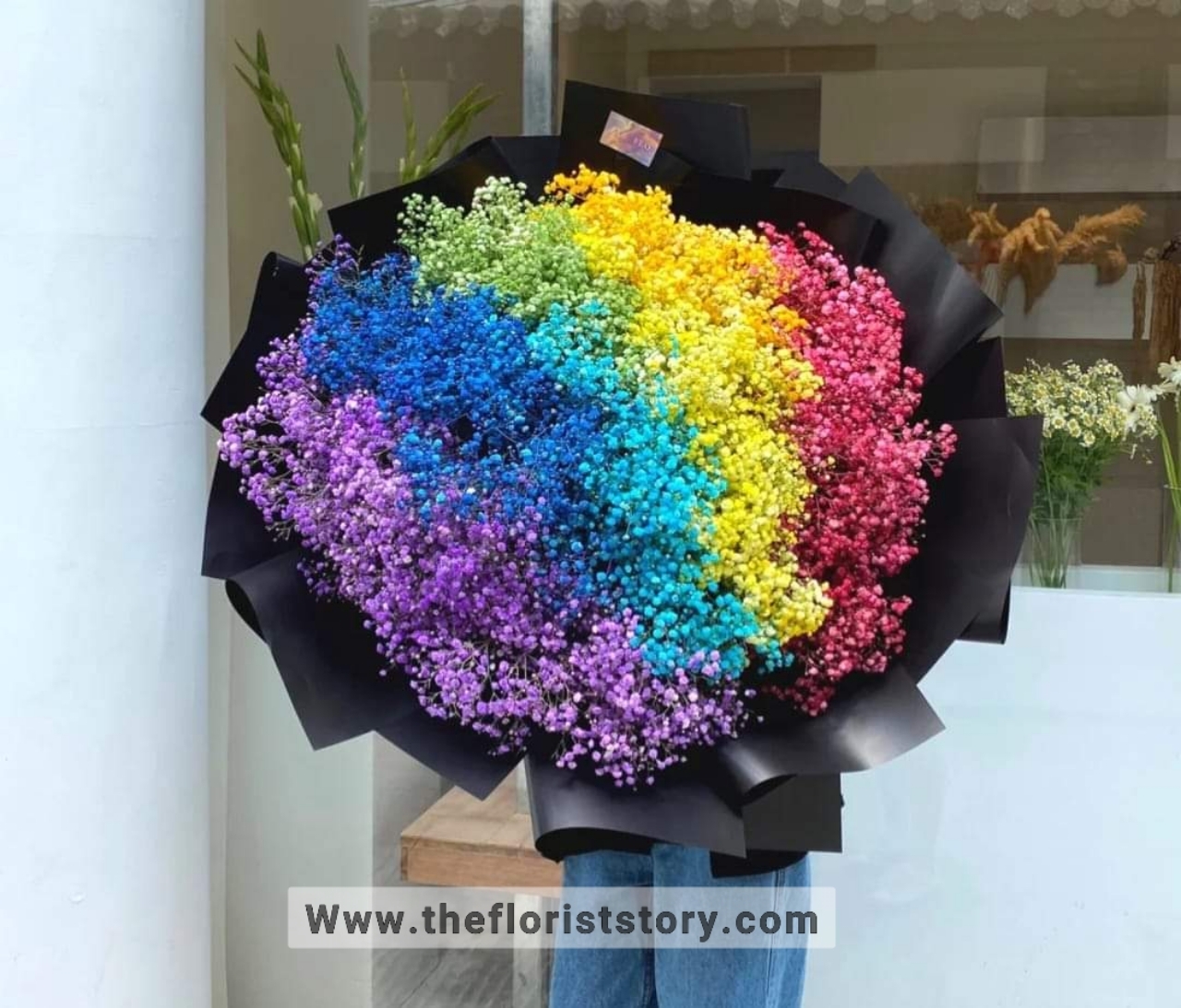 big rainbow Baby’s Breath bouquet