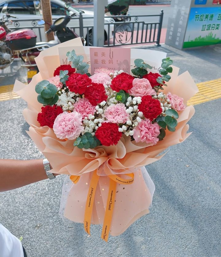 Red Mix Pink Carnation Bouquet