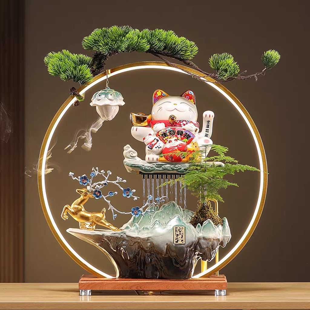 Lucky Cat Water Fountain Decoration 02