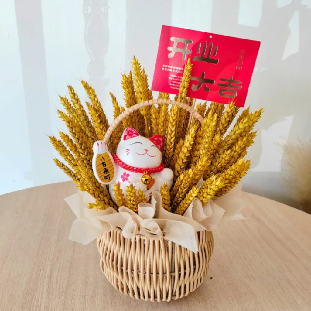 招财猫大麦开业花篮