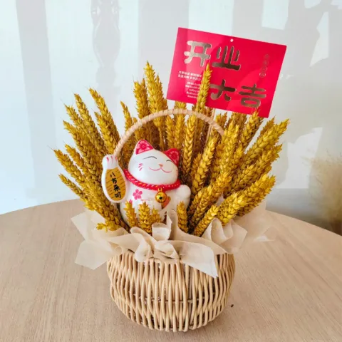 招财猫大麦开业花篮