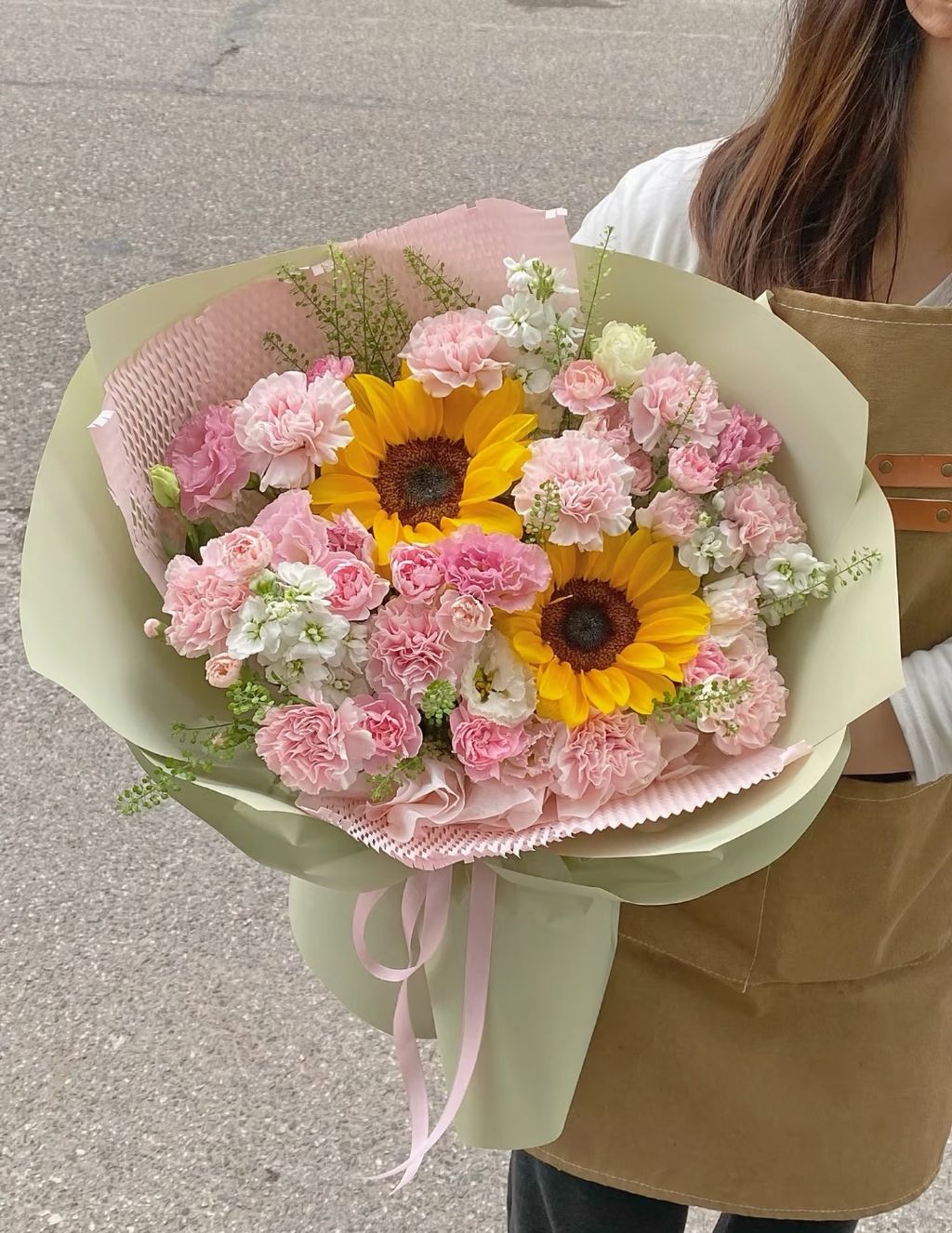 Sunshine Love – Sunflower & Pink Carnation Bouquet