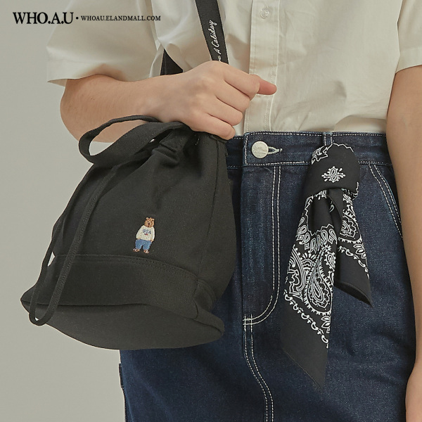 【WHO.A.U】Steve Bucket Bag Túi xách WHOAU Steve Bucket Canvas Ivory/Navy WHBGE3814A