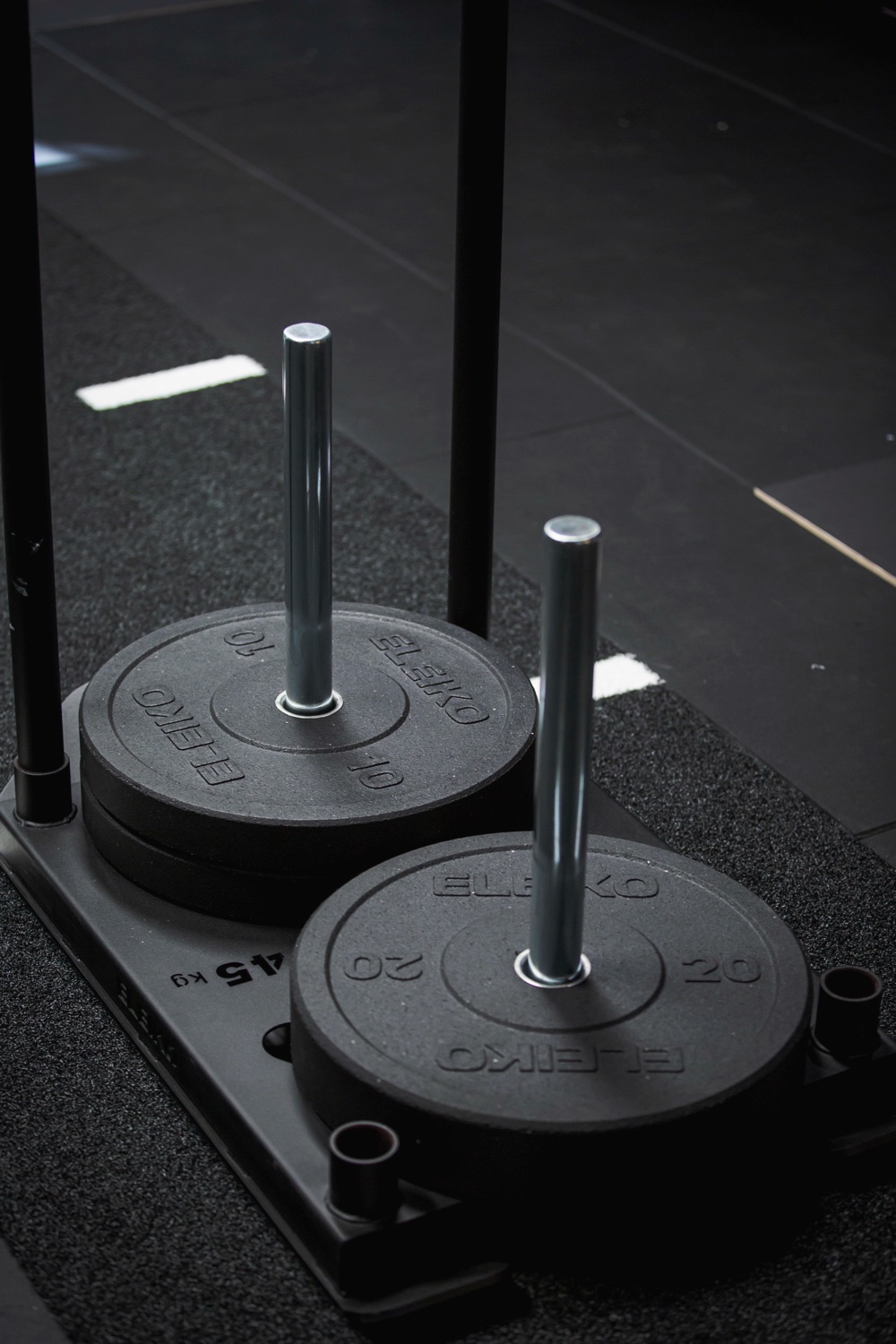 Eleiko XF bumper plates on a plate tree