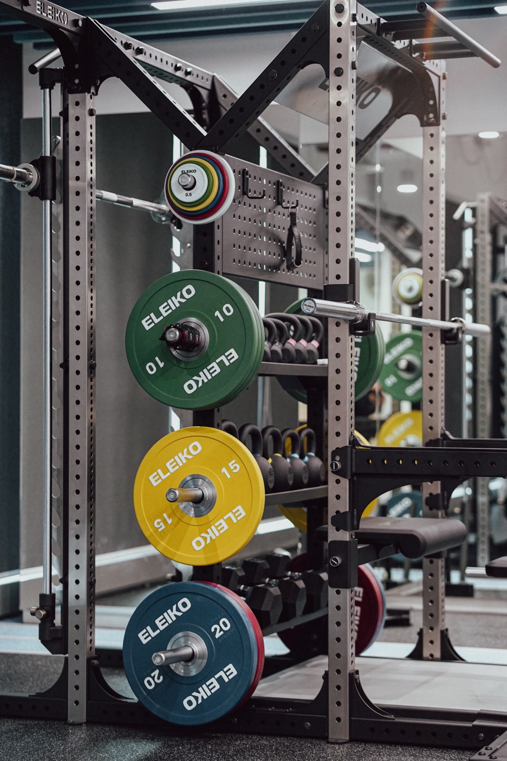 Eleiko rack with colour-coded plates at the alrajhi Bank Malaysia corporate gym