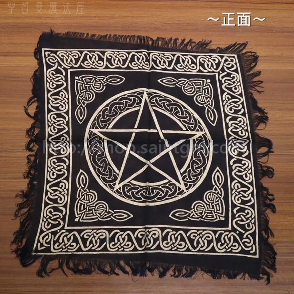 18吋五芒星 三位一體 三月亮金線黑底聖壇布 桌布 桌巾 占卜布 聖哲曼魔法屋