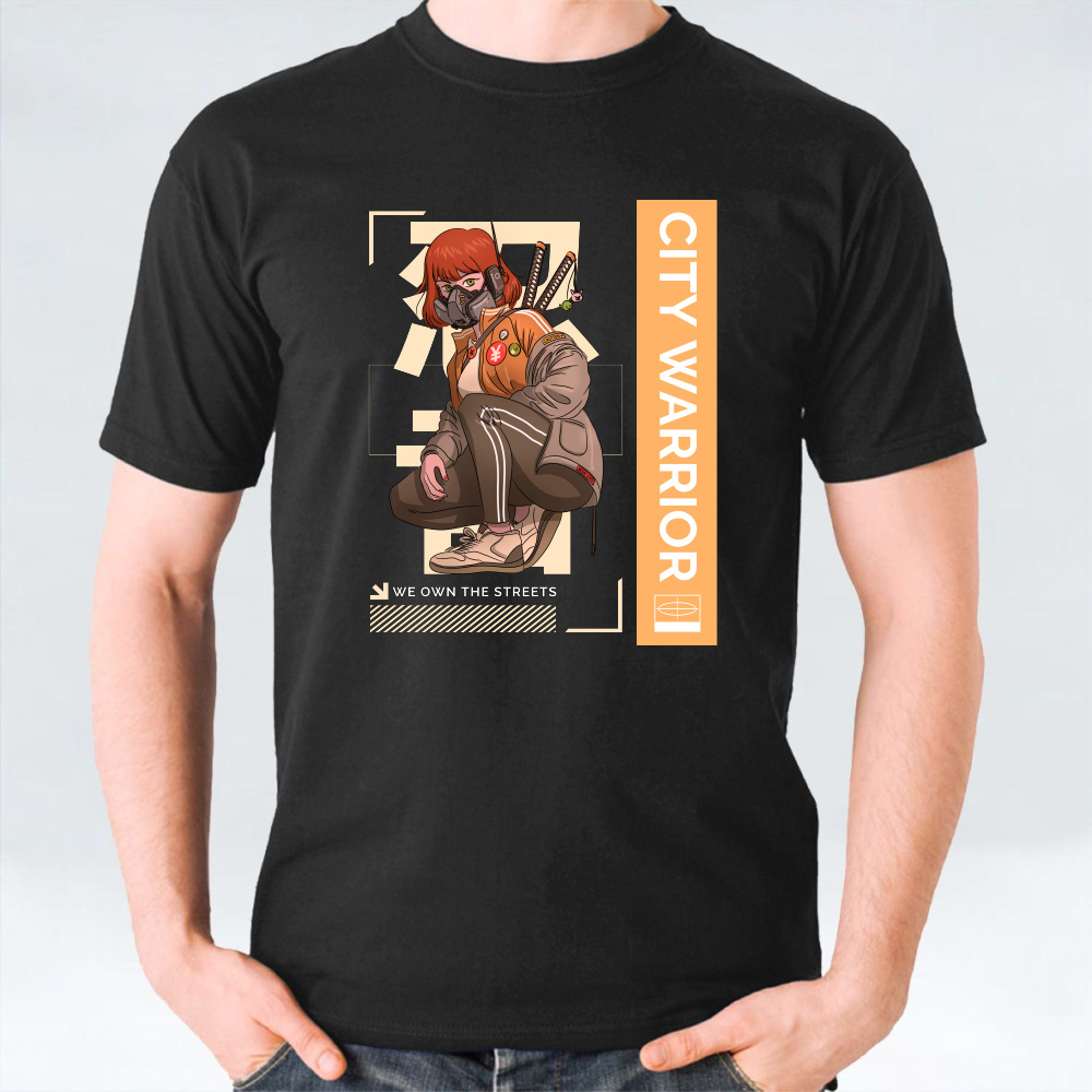 Anime Inspired Design Template With A Female Urban Warrior Character Unisex T-Shirt