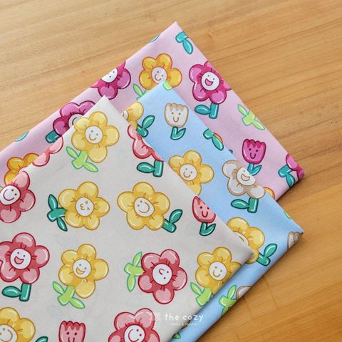 笑臉花純棉布-童趣風手作布料1