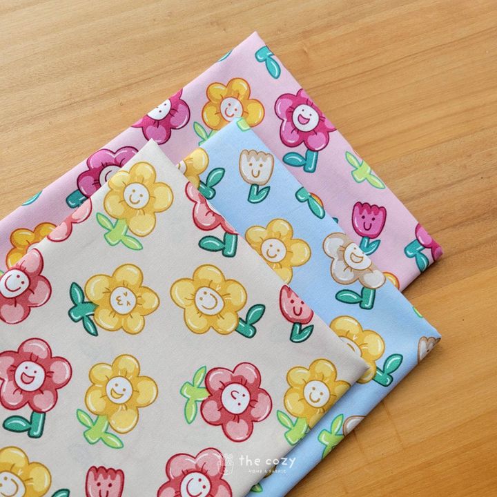 笑臉花純棉布-童趣風手作布料1
