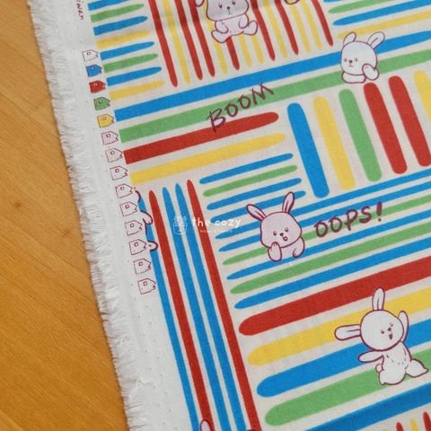 條紋兔兔插畫布-可愛手作拼布6