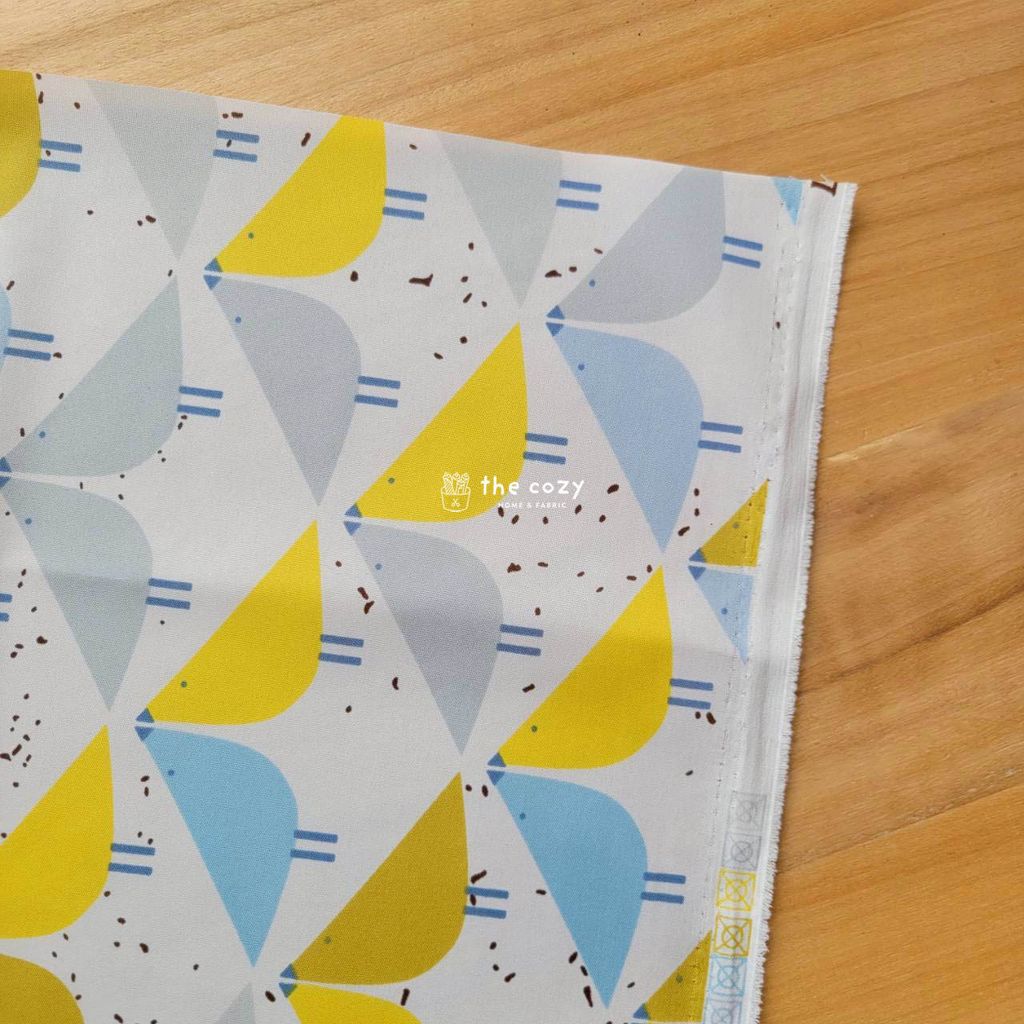 台灣防水布_幾何風帆三角_藍黃白_北歐風防潑水布1