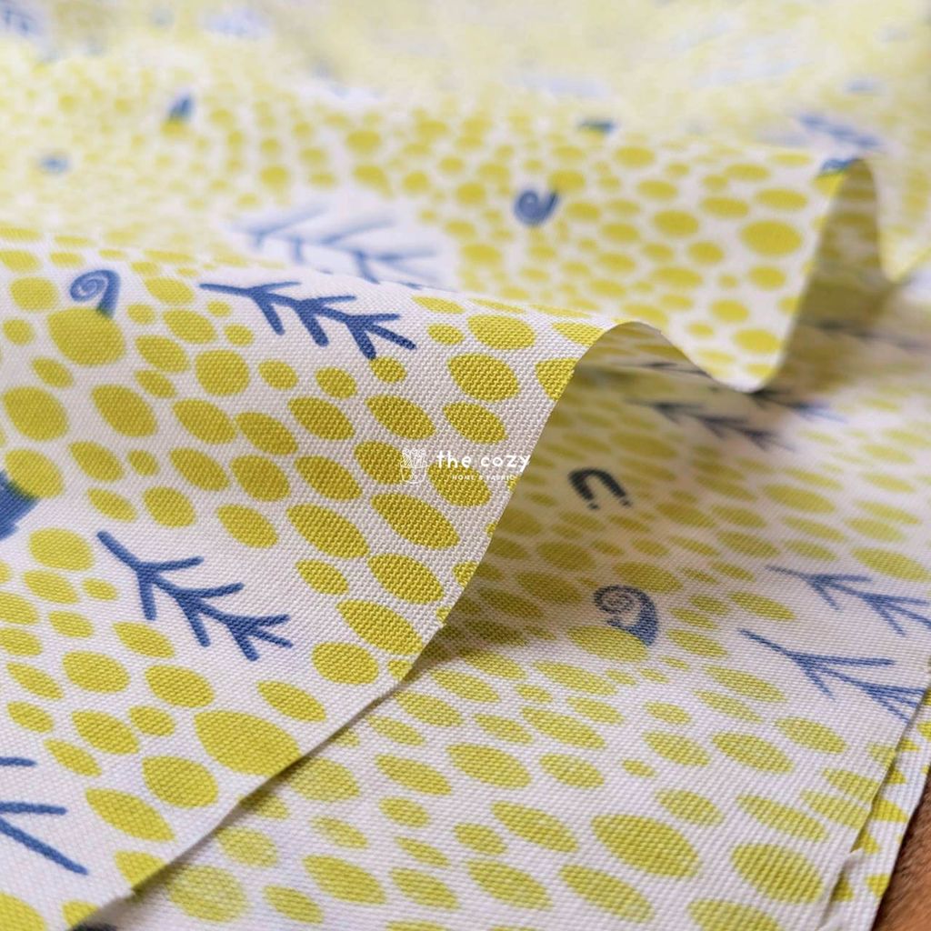 台灣薄棉_森林小徑與小蝸牛_晴空藍_自然系葉子布5