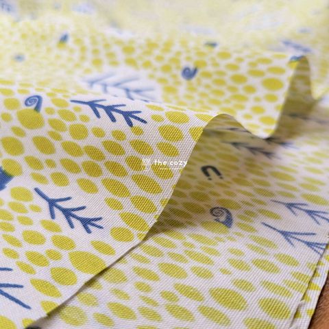 台灣薄棉_森林小徑與小蝸牛_晴空藍_自然系葉子布5