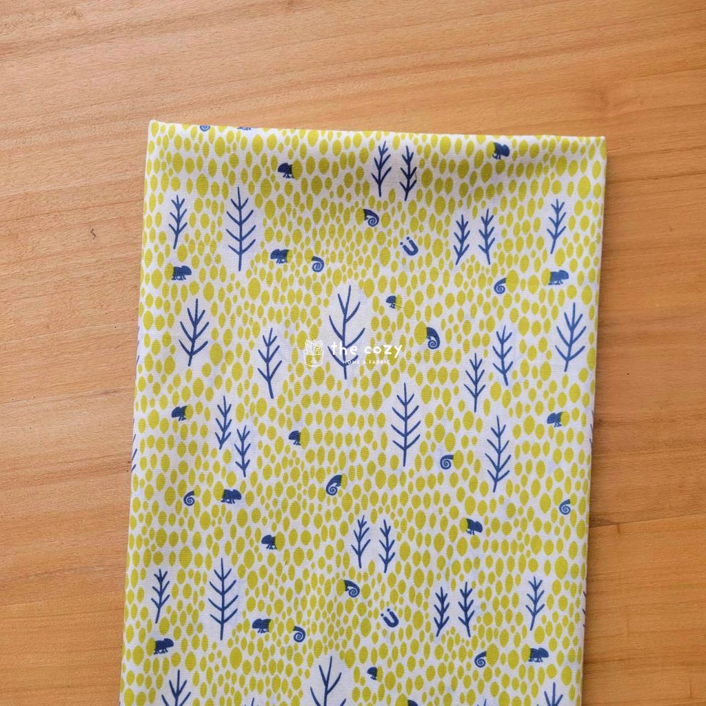 台灣薄棉_森林小徑與小蝸牛_晴空藍_自然系葉子布4