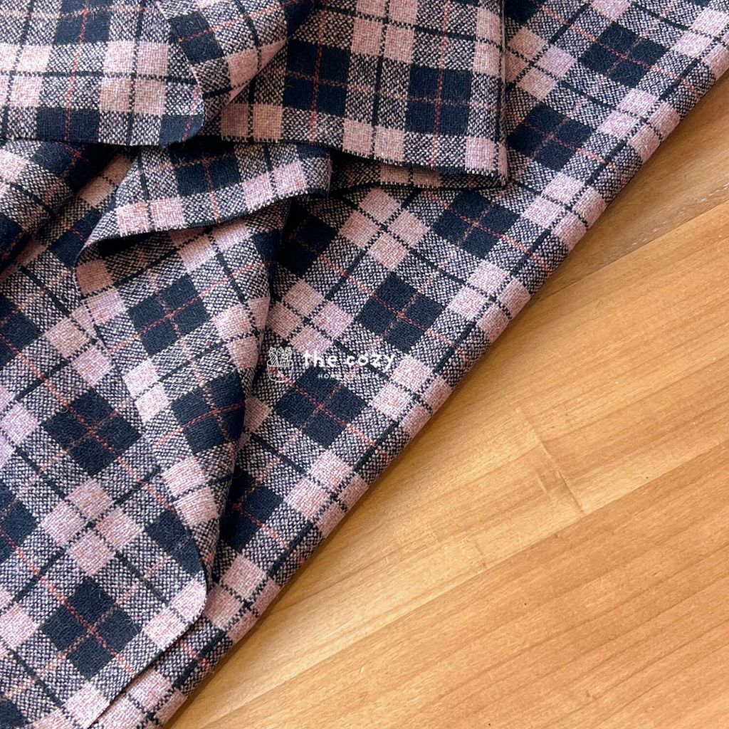 日本毛料_復古格紋氣質格_粉黑格_冬季羊毛布3