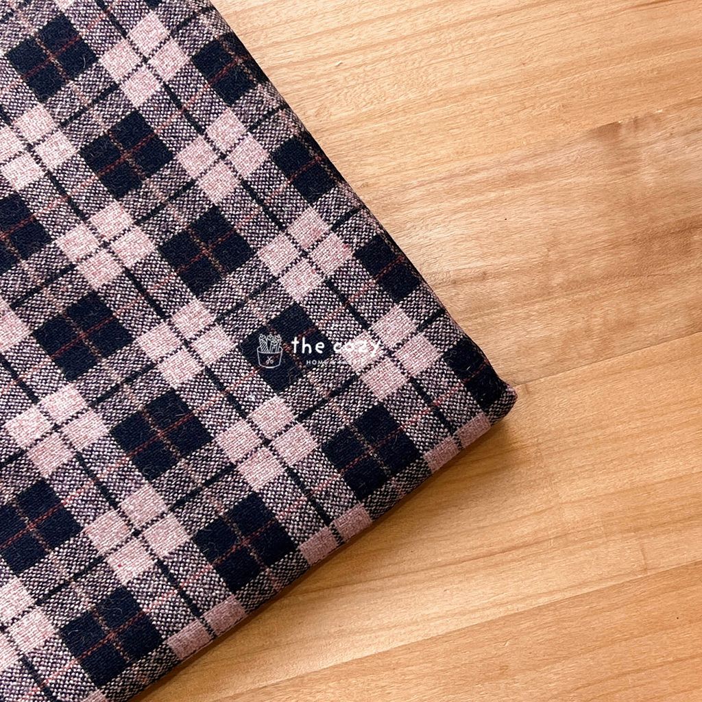 日本毛料_復古格紋氣質格_粉黑格_冬季羊毛布2