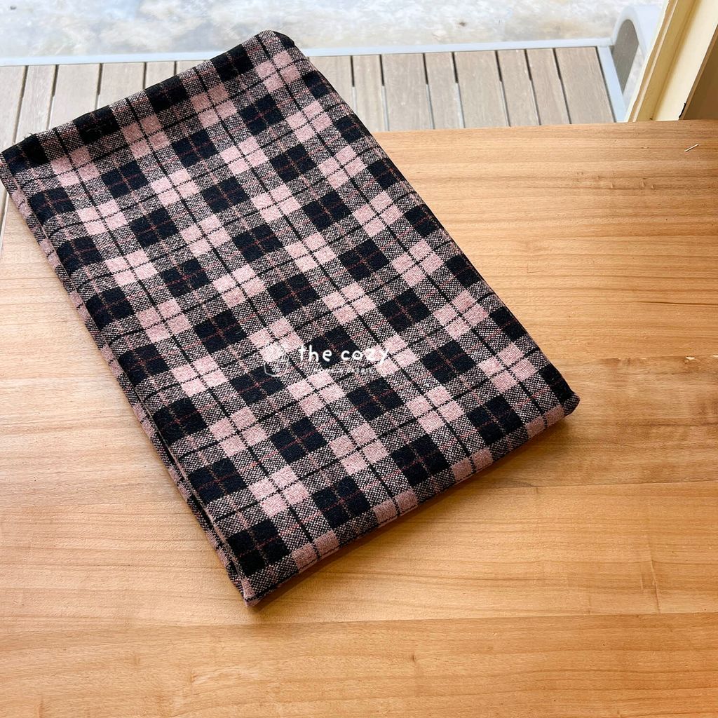 日本毛料_復古格紋氣質格_粉黑格_冬季羊毛布1