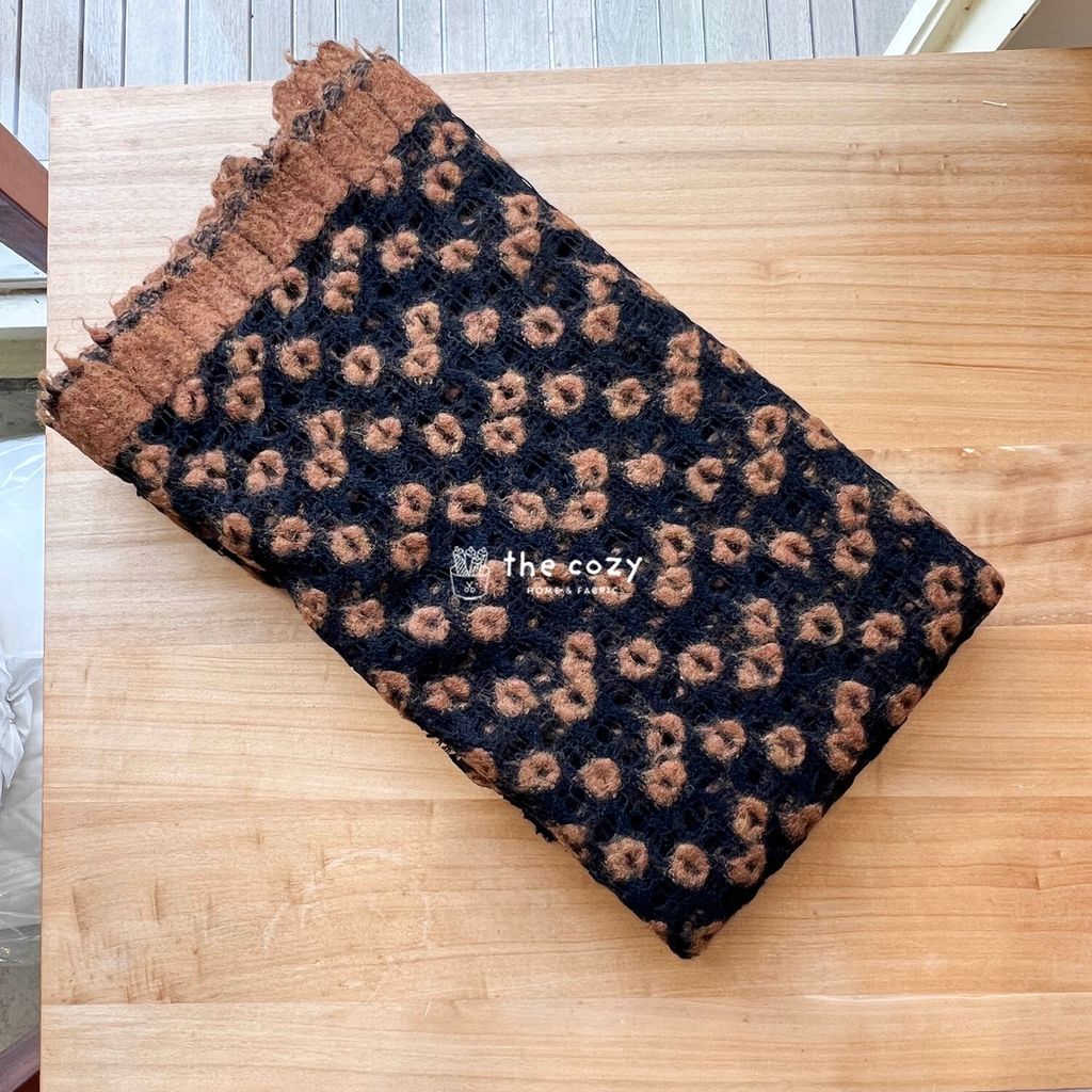 毛料布_手感柔暖圈圈花紋_焦糖咖深藍_冬季厚毛呢布2