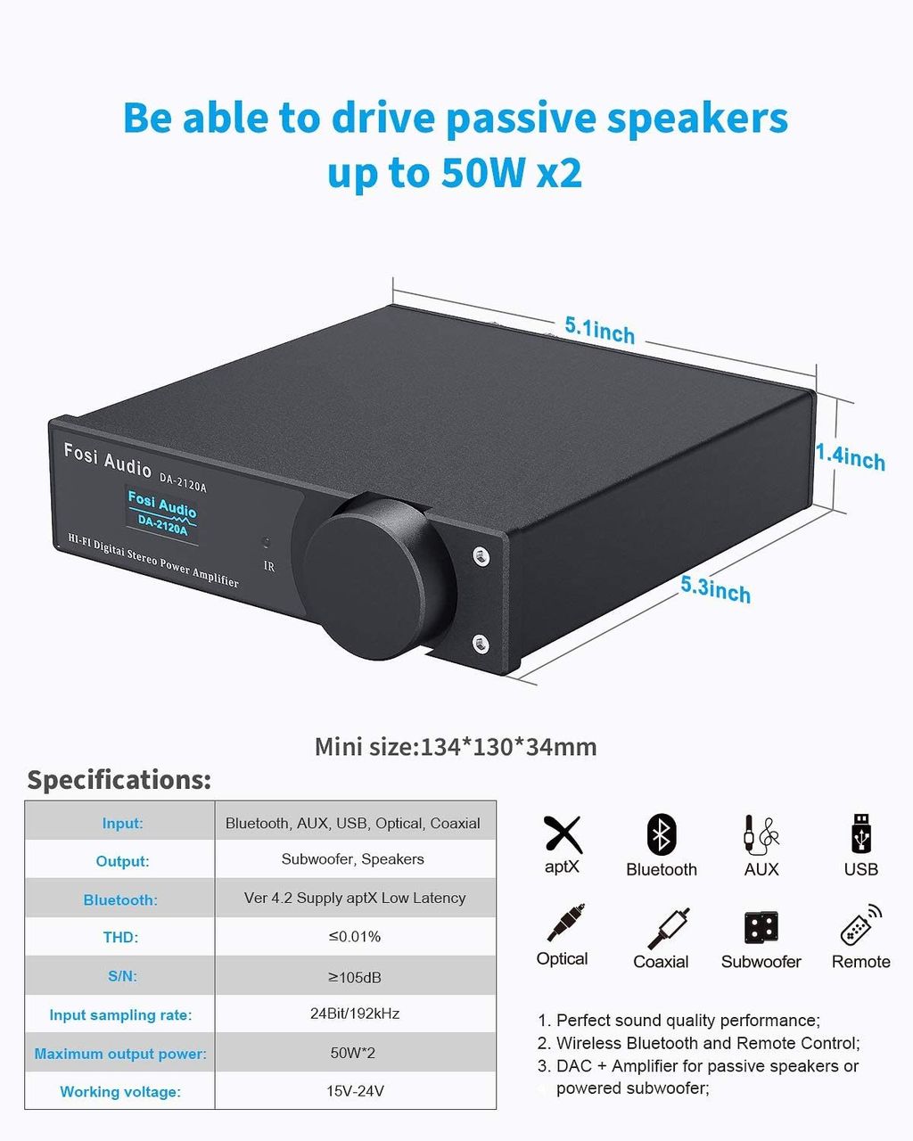 Fosi Audio Bluetooth Amplifier