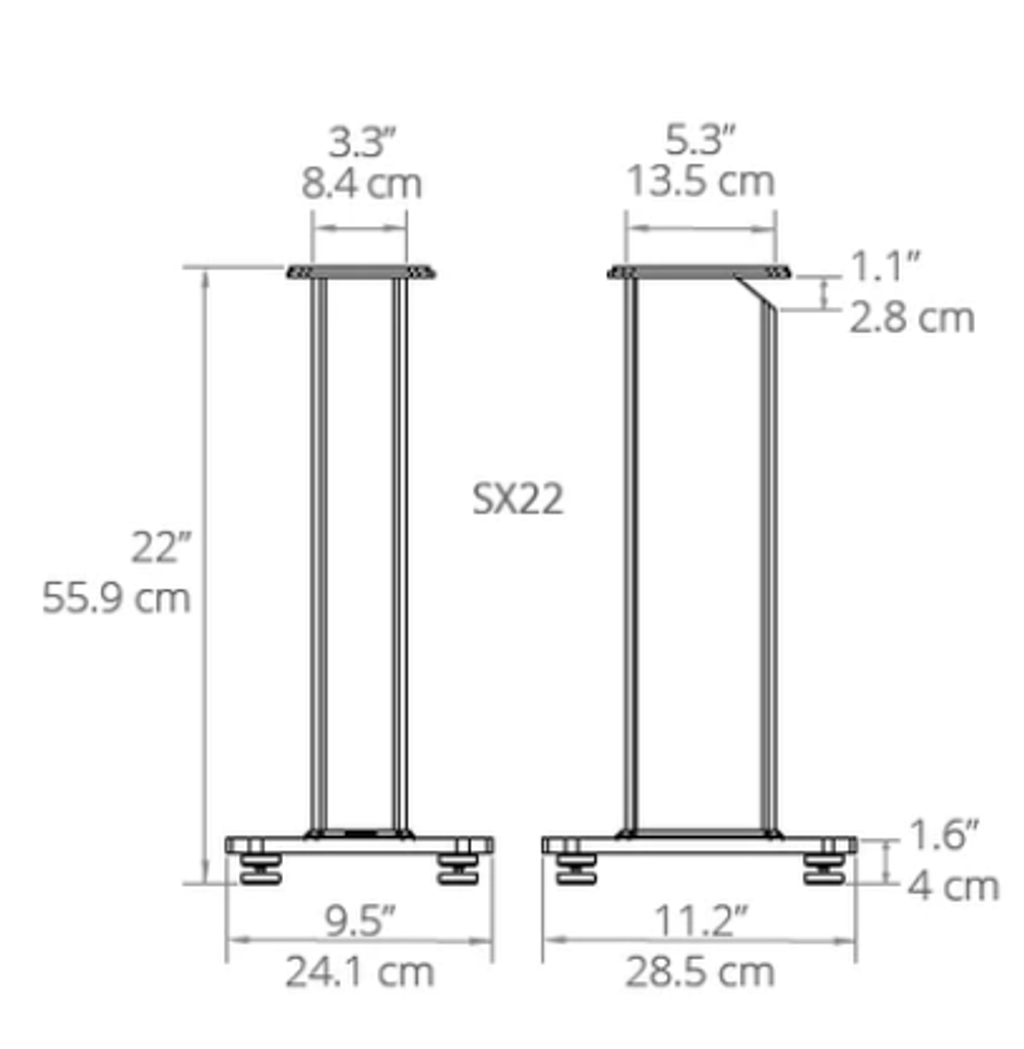 Kanto SX22 22 Tall Fillable Speaker Stands -Pair_Dimension.png