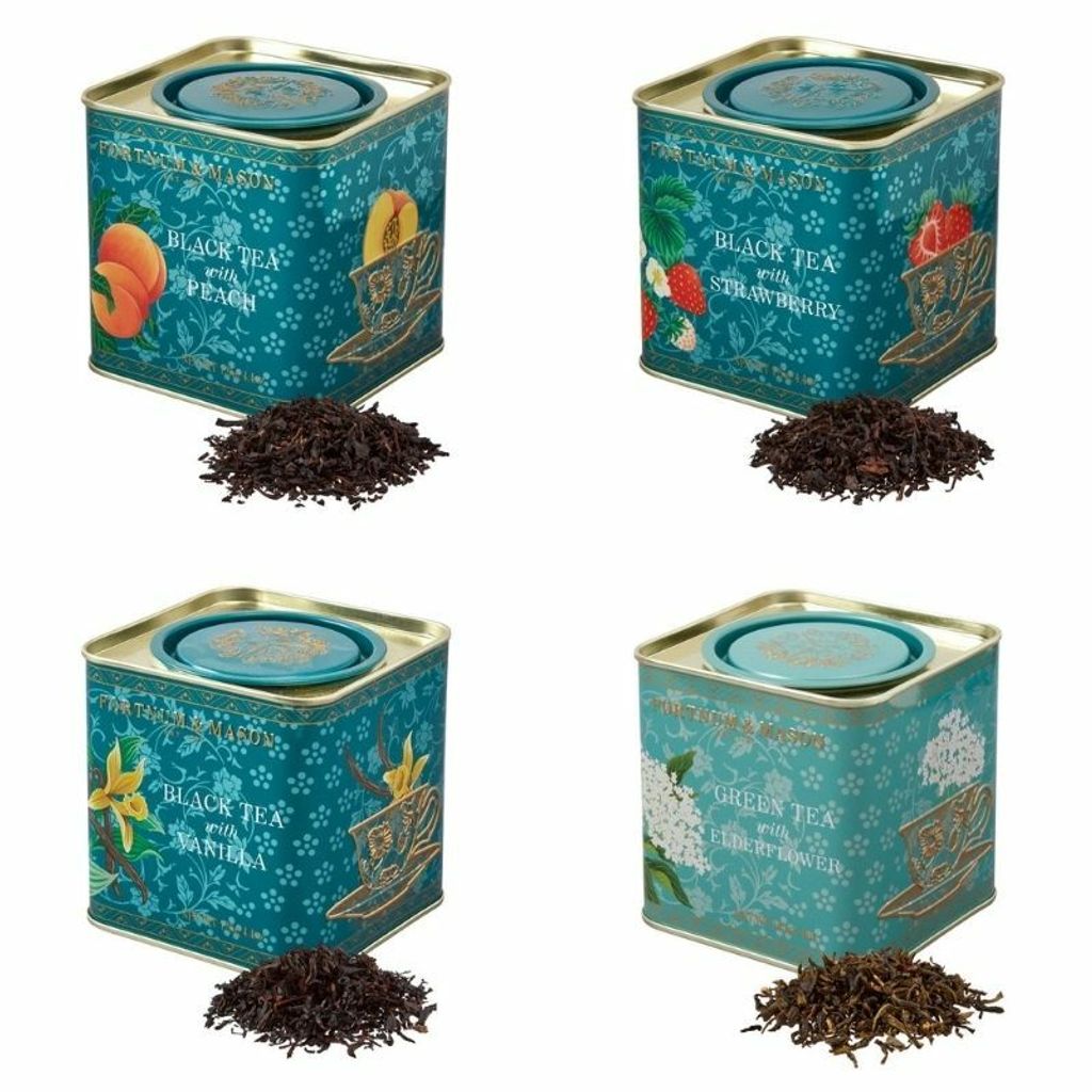 [英國] Fortnum & Mason （F&M） 皇家御用茶 蜜桃紅茶 草莓紅茶 接骨木綠茶 茶葉方形鐵罐 125g/罐