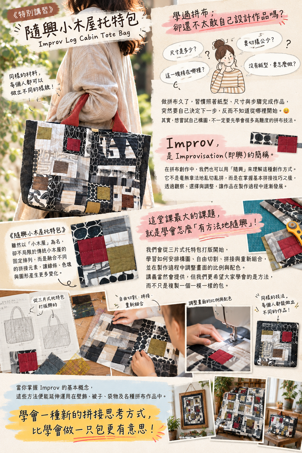 隨興小木屋托特包拼布海報