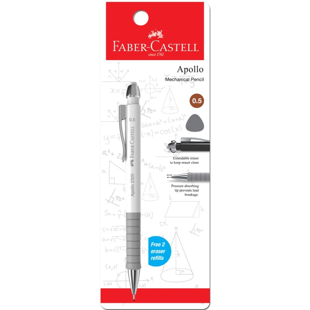 Faber-Castell Apollo Druckbleistifte – 5er Pack, 0,7 Mm, Mit Radiergummi – Schwarz, Für Schule & Büro