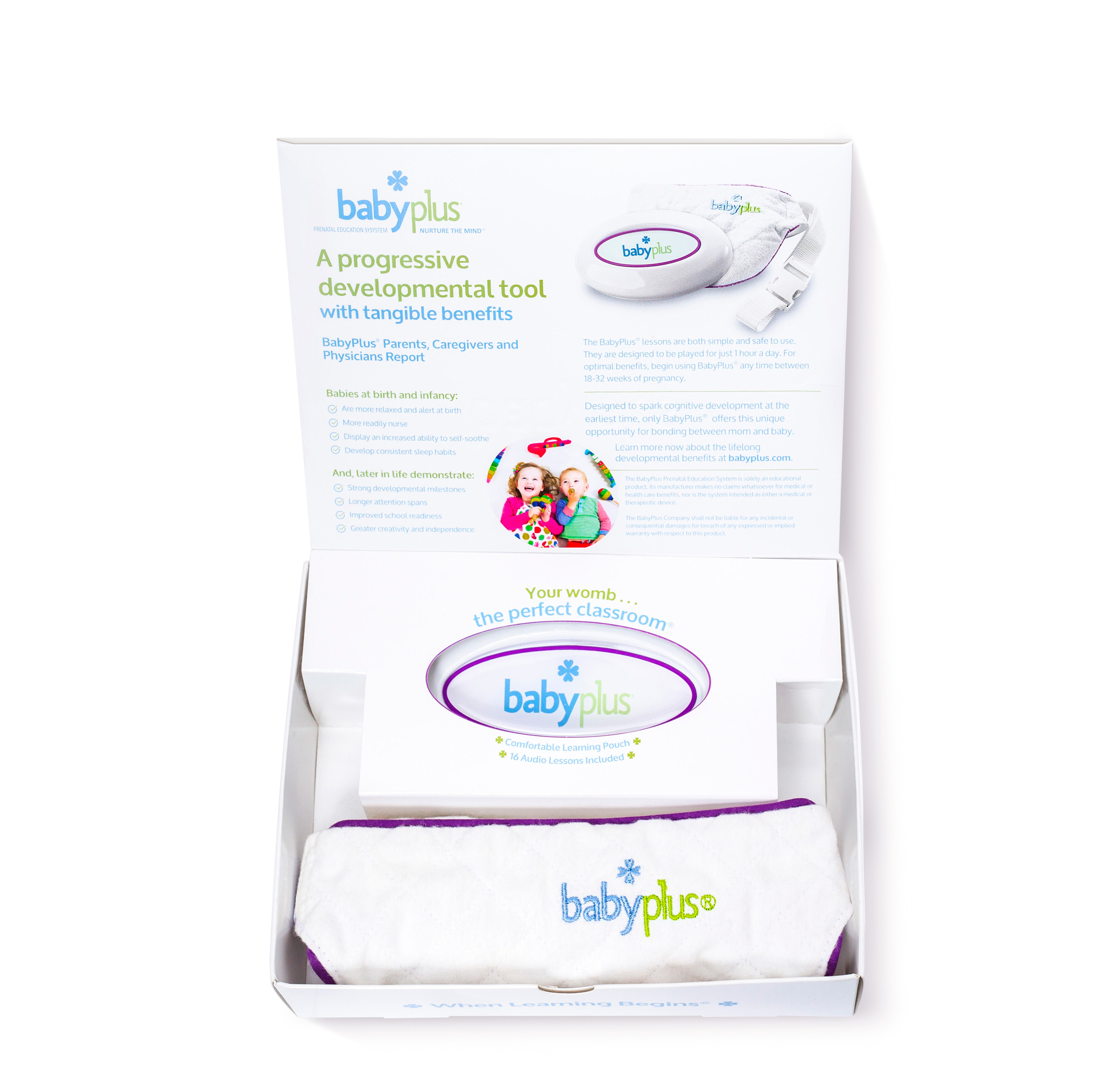BabyPlus retail box opened to show the product packaging