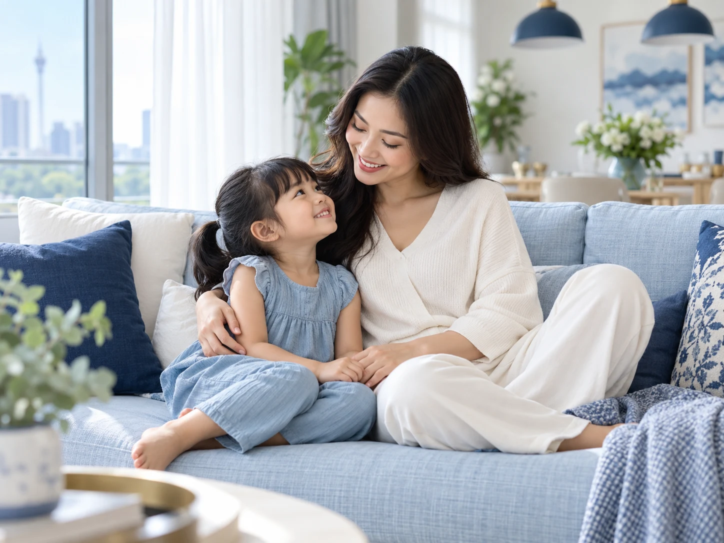 A mother and child sharing a quiet family moment