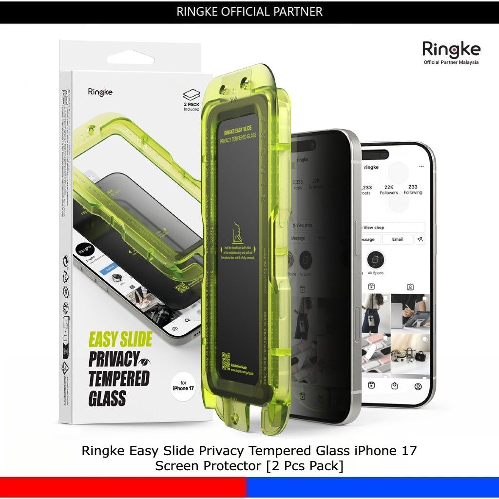 Ringke Easy Slide Privacy Tempered Glass iPhone 17 Screen Protector [2 Pcs Pack]
