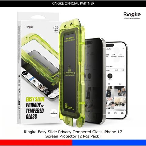 Ringke Easy Slide Privacy Tempered Glass iPhone 17 Screen Protector [2 Pcs Pack]