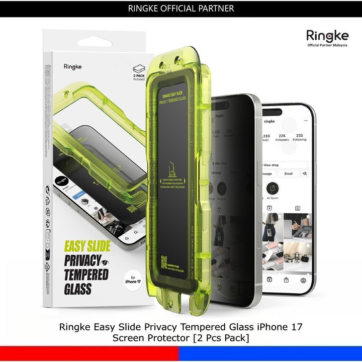 Ringke Easy Slide Privacy Tempered Glass iPhone 17 Screen Protector [2 Pcs Pack]