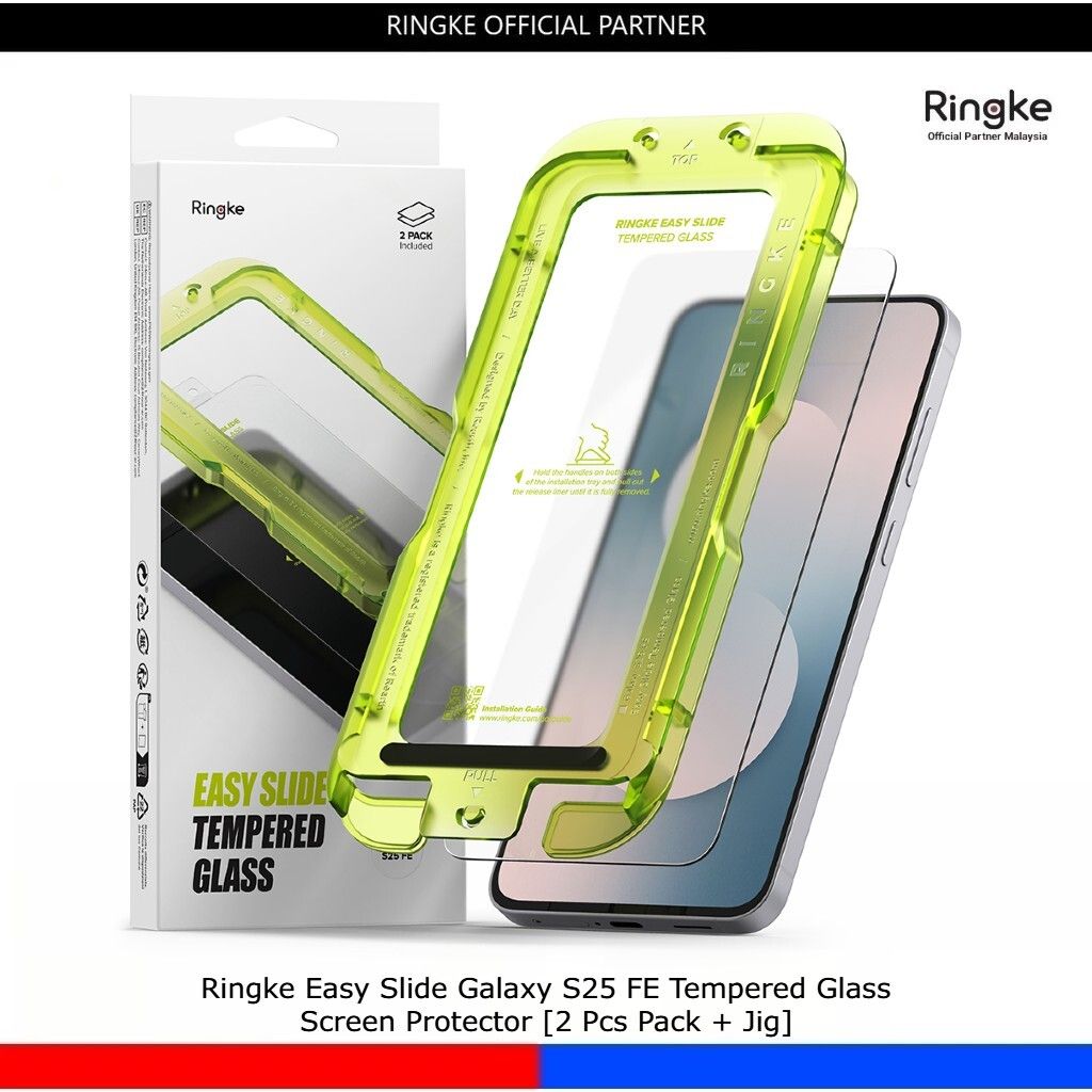 Ringke Easy Slide Galaxy S25 FE Tempered Glass Screen Protector [2 Pcs Pack + Jig]