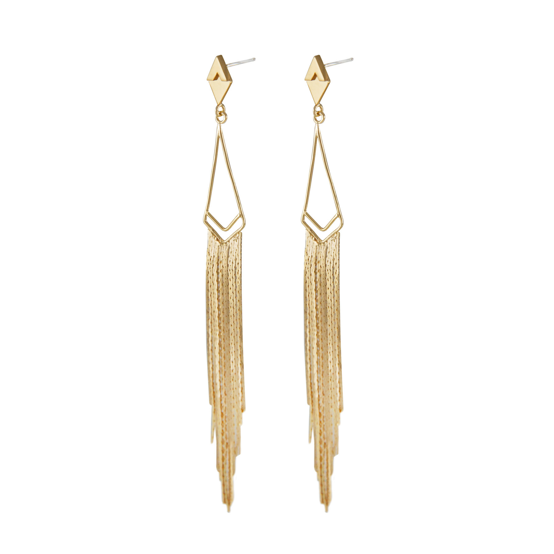 Rhombus Chain Tassel Silver 18K Gold Plated Earrings