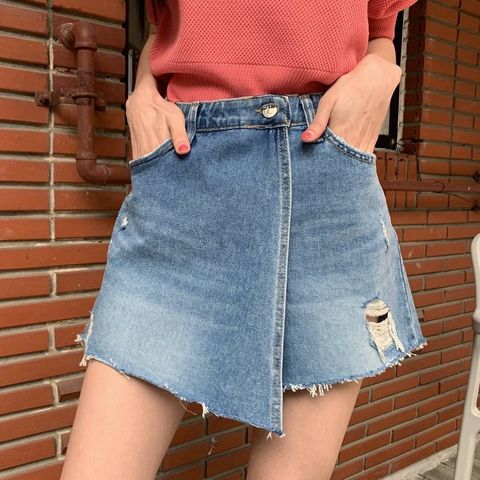7Star-1110-18-前一片刷色破損牛仔褲裙-棉100%-藍色-S. M. L. XL. XXL-$1380-01.JPG