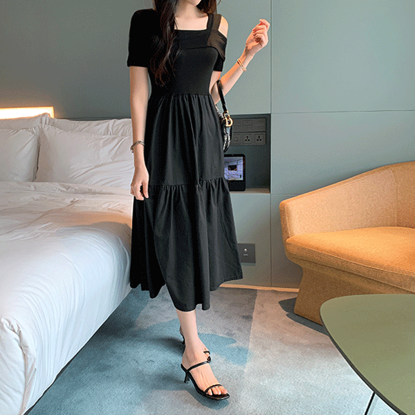 23-JUL4836-20530124-單肩洞拼接傘襬洋-黑色. 白色. 杏色-F-01