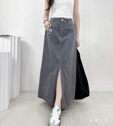 11_0628_24376_33_美腿前衩口袋牛仔長裙_深灰綠色杏色_F_$780  (1)