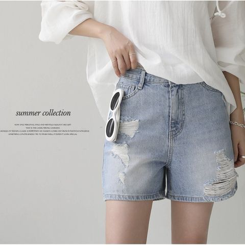 flyup-725-17-個性女孩刷破牛仔短褲-淺藍-S. M. L. XL. XXL. XXXL-$1280-01
