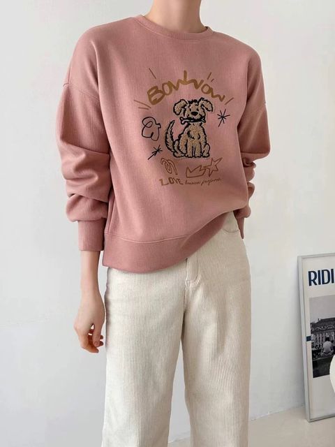 Most_21_QQ絨狗骨頭太空棉大學T_杏粉色米白黑色_F_$1480  (1)