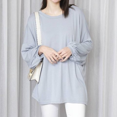 Circle-8545-20200044-落肩小蓬袖寬版衫-黑色. 灰藍. 杏色. 白色-F-01