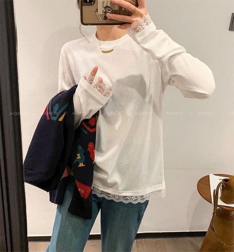 92_1023_6W179_24_蕾絲拼接素T_象牙白_$580  (1)