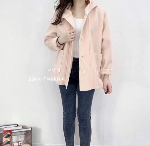 11-23731-20530124-連帽寬袖毛呢外套-藍色. 咖色. 粉色. 杏色-F-01