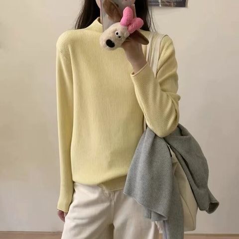 Circle-5601-20270064-捲邊立領坑條坑條素衫-黃色. 淺杏色. 燕麥杏. 綠色. 灰色-F-01