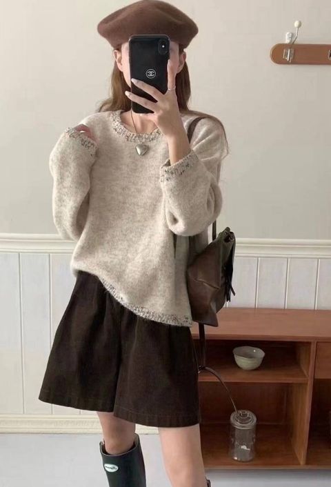 Wish_1118_1528_32_彩點滾邊針織上衣_杏色灰色_F_$780 (1)