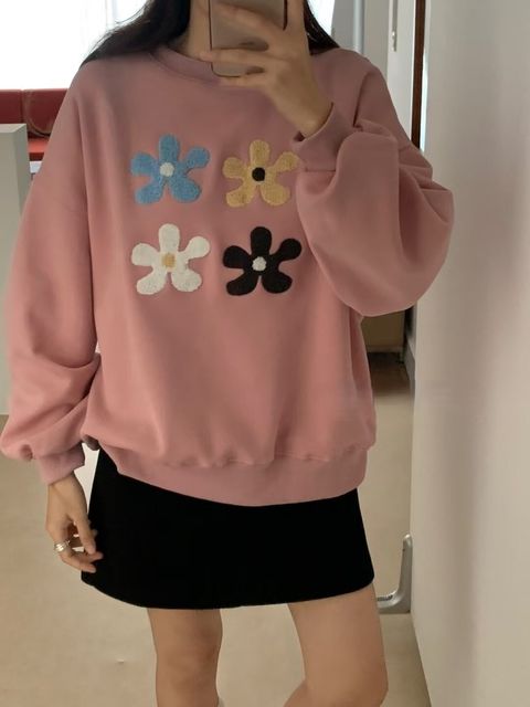 Circle_1203_6899_28_QQ絨花朵大學T_灰色粉色_F_$680  (1)